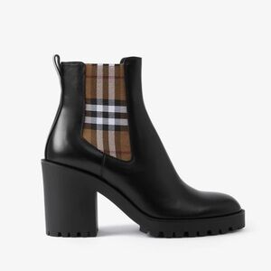 Check Panel Leather Ankle Boots Burberry